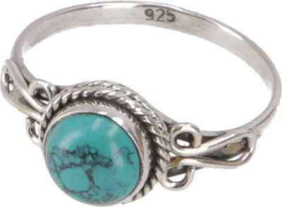 Produktbild von Boho Silberring, Filigraner Indischer Edelsteinring - Türkis, Türkis, SterlingSilber, Ringgröße: 60, 1*1 cm
