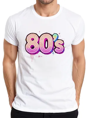 Productafbeelding van 80's Neon Retro Disco T-shirt, retrostijl, voor heren, vintage ontwerp, wit, maat S