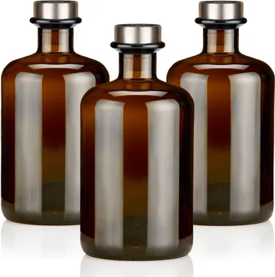 Produktbild von Apothekerflaschen braun 500ml inkl. Korken, 3 elegante Braunglas Flaschen leer 0,5l Korken titan