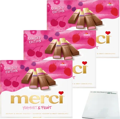 Produktbild von merci Yoghurt & Fruit Limited Edition 3er Pack (3x250g Packung) + usy Block