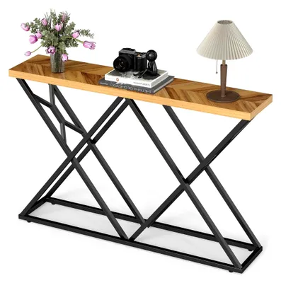 Produktbild von Konsolentisch, 140 cm Eingangstisch mit geometrischer Metallbasis, industrieller Akzenttisch für Flur, Wohnzimmer, Eingangsbereich