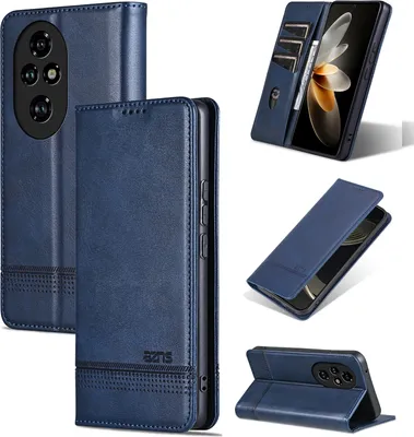 Image de Etui en cuir pour Honor 200, étui portefeuille pliable avec fermeture magnétique et support bleu