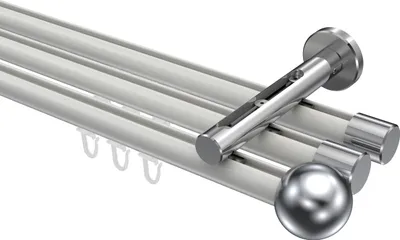 Produktbild von Interdeco Innenlaufstange / Gardinenstange mit Innenlauf Weiß / Chrom, Typ Siteno Luino (Kugel), 20 mm Ø 3-läufig, 360 cm
