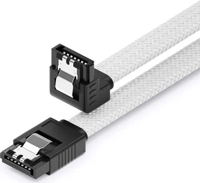 Produktbild von deleyCON 60 cm SATA 3 Kabel Nylon 6 Gbit/s Datenkabel SATA III Anschlusskabel Serial ATA Verbindungskabel für Mainboard & Festplatte HDD SSD 1 S-ATA L-Stecker 90° Gewinkelt Weiß