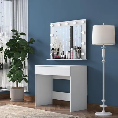 Image de Veggiano - Coiffeuse, 90x45x77h cm Blanc, Miroir Inclus