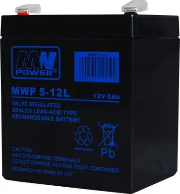 Imagen del producto de MWP 5-12L: Batería MWP 5-12L (larga duración, 12V-5Ah, con terminales Faston 250)
