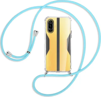 Produktbild von Handykette Backcover-Schutzhülle mit Band (Metall silberfarben) für Xiaomi Redmi K40 Gaming - himmelblau