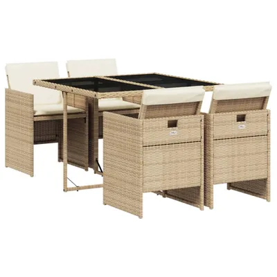 Produktbild von vidaXL 5-tlg. Garten-Essgruppe mit Kissen Beige Poly Rattan