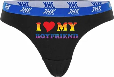 Produktbild von Damen Thong Slip - Boxer-0073-woman-black-v-S - schwarz - S - vorn - I love my Boyfriend - lustiges Motiv - Spruch - Unterwäsche - Unterhose - Freizeit - lustig