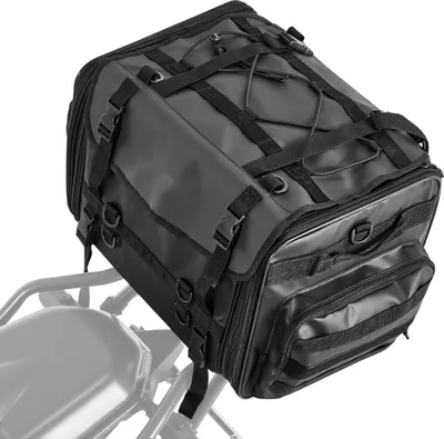 Produktbild von Motorrad Hecktasche - Rücksitz- und Gepäckträgertasche 40–60 L - Erweiterbar - Wasserabweisend mit Regenhülle - Mit Schultergurt - Elastische Kordel - Schwarz
