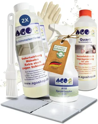 Produktbild von AGO Set 5-teilig mit 2x Schimmelentferner & 1x Schimmelstop je 500ml/ hochkonzentriertes Anti Schimmel Mittel mit Pinsel & Sprühflasche
