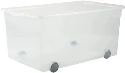 Imagen del producto de Caja de almacenamiento transparente con ruedas y código QR para facilitar la organización y el archivo
