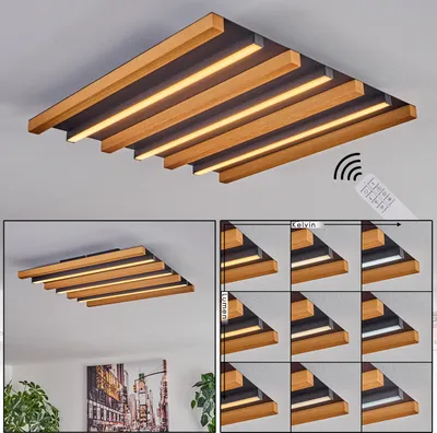 Produktbild von Spirago dimmbare Deckenlampe aus Metall/Holz/Kunststoff in Schwarz/Natur/Weiß