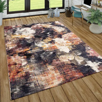 Image de Tapis salon à poils courts vintage moderne motif abstrait crème violet orange dimensions 80 x 150 cm