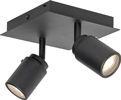 Produktbild von QAZQA - Modern Moderner BadSpot I Spotlight I Deckenspot I Deckenstrahler I Strahler I Lampe I Leuchte schwarz quadratisch 2-flammig-flammig IP44 - Ducha - Stahl Quadratisch - LED geeignet GU10