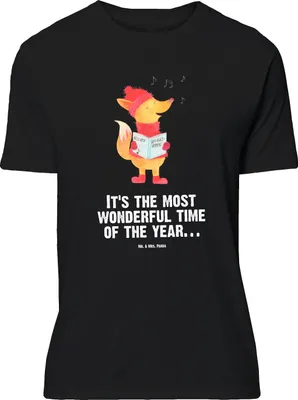 Produktbild von Mr. & Mrs. Panda T-Shirt Fuchs Sänger - Schwarz - Geschenk, Tshirt, Spruch-Shirt, Weihnachten, Shirt, Winter, S, Singen, Weihnachtslieder, oberteil
