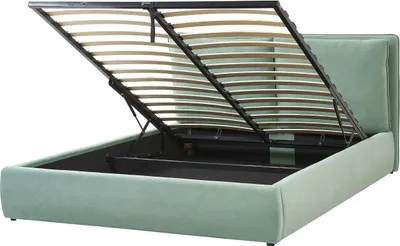 Produktbild von BELIANI Bett mit Bettkasten Mintgrün Samt Gepolstert 160 x 200 cm Lattenrost Hochklappbar Hohes Kopfteil Viel Stauraum Modern Doppelbett Schlafzimmer