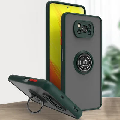 Immagine prodotto di Custodia per Xiaomi Poco X3 opaca traslucida in TPU con supporto ad anello e supporto verde scuro