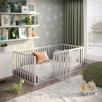 Produktbild von CADANI Teso Kinderbett 90x200 cm – Bodenbett & Laufgitter,  nach EN 12227, Montessori Bett mit Tür & Rausfallschutz, 6 Varianten, Massivholz Kiefer, inkl. Lattenrost