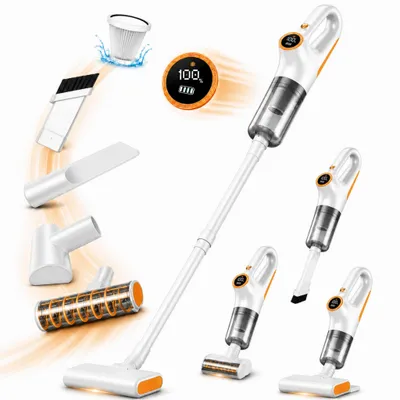 Produktbild von 4-in-1 Akku-Staubsauger, 15.000 Pa, kabelloser Hand- und Stielstaubsauger mit LED-Anzeige & HEPA-Filter, für Hartboden, Teppich und Tierhaare, Weiß