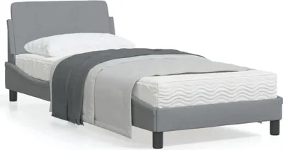 Produktbild von Design Bettgestell mit Kopfteil Hellgrau 90x190 cm Stoff, Klassische Betten 2024 Neu
