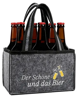 Produktbild von Flaschenträger für 6 Flaschen, Filz, 24x15x15cm, "Der Schöne und das Bier" Motiv