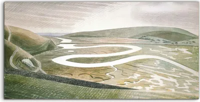 Produktbild von Coloray Spritzschutz aus Glas 100x50  Wandkunst Küchenrückwand Eric Ravilious Cuckmere Haven Vintage