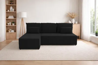 Zdjęcie produktu dla Narożnik KUBO L FIT z funkcją spania 120x200, pojemnik na pościel, uniwersalny L/P, Inari 100 czarny, 206 cm