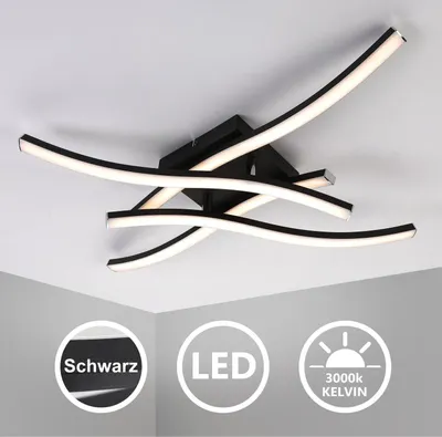 Produktbild von IMPTS LED Deckenleuchte 21W Modern Deckenlampe Schwarz mit 4-Wellige Lichtleisten Lampen Deckenbeleuchtung Warmweiß Wohnzimmer Flur Deckenleuchte