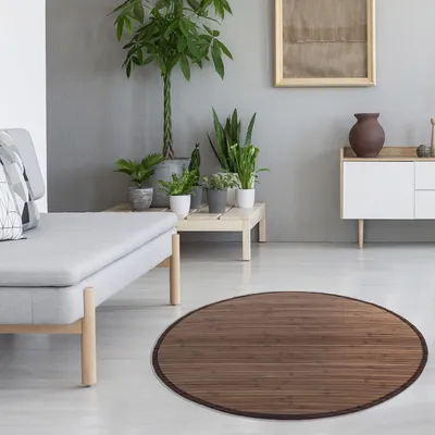 Produktbild von Homestyle4u Bambusmatte Dunkelbraun 150 cm Rund Bambusteppich rutschfest