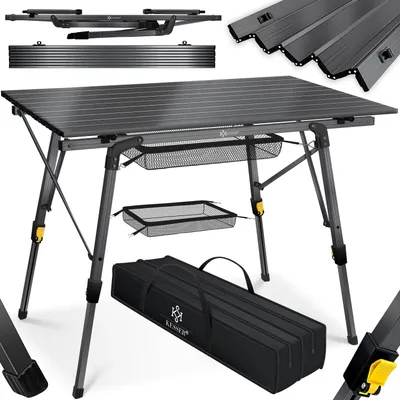 Produktbild von KESSER® Campingtisch faltbar Klapptisch mit Aluminiumrahmen Aufrollbare Tischplatte Falttisch klappbar höhenverstellbar inkl. Tragetasche mit Trageband & Netztasche