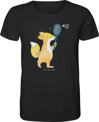 Produktbild von Mr. & Mrs. Panda T-Shirt Fuchs Federball spielen Größe XL - Schwarz - Geschenk, Badminton, Herren, Herren-T-Shirt, Oberteil, Print-T-Shirt, Tshirt