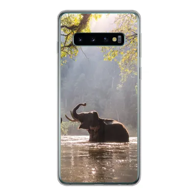 Produktbild von MuchoWow® Handyhülle Schutzhülle Hülle für Samsung Galaxy S10 Elefant - Wasser - Tiere - Bäume - Sonne Silikon Softcase Handy Hülle - Handytasche