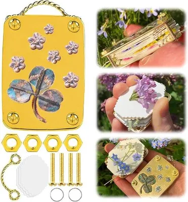 Produktbild von Blumenpresse Set - Plant Press Micro - Kreative Kunst - Langlebiger Metall - Mini-Format - Gold