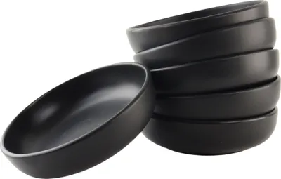 Produktbild von OTIX Tiefe Teller Pastateller Suppenteller Geschirrset Set von 6 Stück 19cm Schwarz Keramik WILLOW