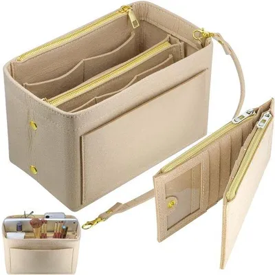 Image de Sac beige avec organiseur et poche, petit format, sac à main avec porte-monnaie et organiseur