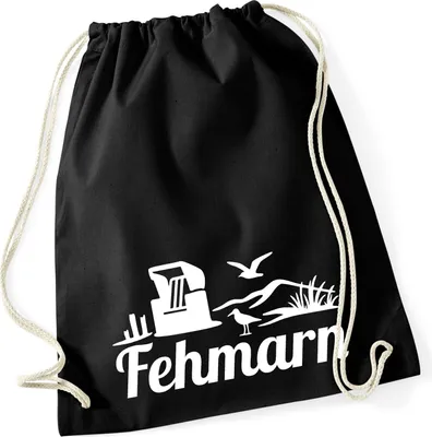 Produktbild von Huuraa Turnbeutel Fehmarn Strandmotiv 12 Liter Black Baumwolle Rucksack Geschenkidee