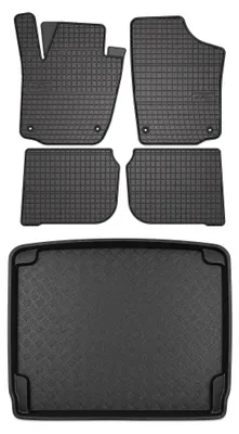 Zdjęcie produktu dla Dywaniki gumowe + mata bagażnika do Skoda Rapid 2013-2017 (hatchback) – czarne, dopasowane – Wielganizator SolidPRO
