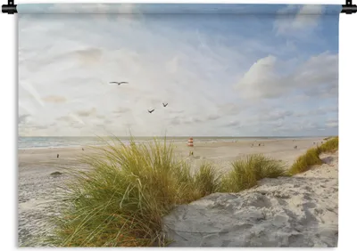 Produktbild von MuchoWow® Wandteppich Wandbehang Strand - Meer - Vögel 90x67.5 cm Tapisserie Dekoration Wandtuch - Fototeppich - Wand-Skulpturen
