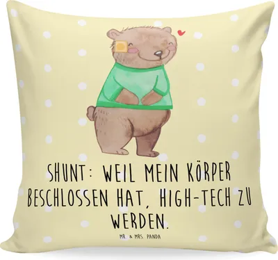 Produktbild von Mr. & Mrs. Panda Sofakissen 40x40 Bär Shunt - Gelb Pastell - Geschenk, Polster, Couchkissen, Deko Kissen, für sofa, Lounge