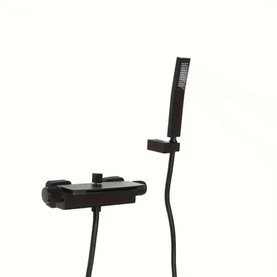 Immagine prodotto di Rubinetto da bagno - Miscelatore per bagno - Rubinetto per doccia - Rubinetto a parete - Bocchetta a cascata - Nero opaco - Ottone