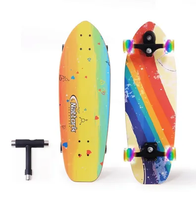 Zdjęcie produktu dla Deska skateboardowa o wymiarach 29" x 8" dla dzieci i początkujących, wykonana z klonu, z podwójnym wzniesieniem, w kolorze tęczy