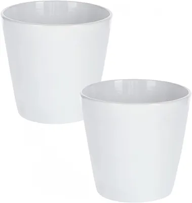Produktbild von KOTARBAU® 2er Set Keramik Blumentopf Übertopf ⌀ 16 cm Klassisch Weiß Glatt
