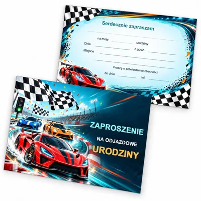 Obrázok produktu pre Pozvánka – „Wyścigówki – Odjazdowe Urodziny” – poľský text