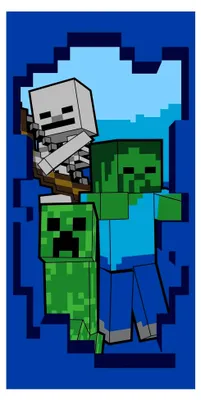Produktbild von Minecraft Strandtuch, Badetuch, Handtuch, Green Creeper, Zombie und Skelett Videospiel 70 x 140 cm 100% Baumwolle