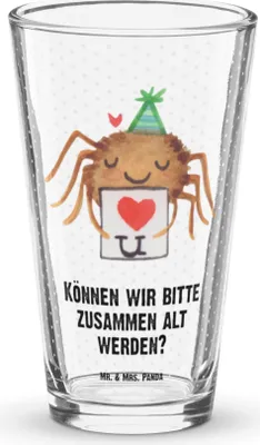 Produktbild von Mr. & Mrs. Panda Bierglas Spinne Agathe Brief - Transparent - Geschenk, Verliebt, Glas, Tumbler, Wasserglas, Liebesbeweis, Pintglas, Liebespaar, Treuetest, Trinkglas