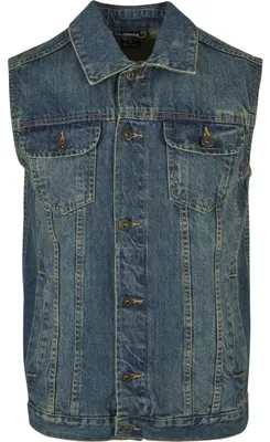 Immagine prodotto di Urban Classics - Gilet in denim da uomo, realizzato in cotone con chiusura a bottoni e effetto "used"
