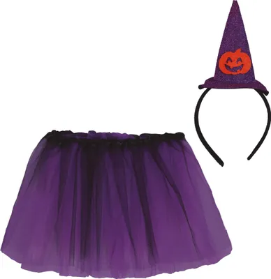 Image de Sorcière Halloween Set Avec serre-tête Tutu Citrouille Coiffe Accessoires de contes de fées Nuit magique Carnaval Saison Highlight Effrayant Mystique Magie noire, Couleur : Violet