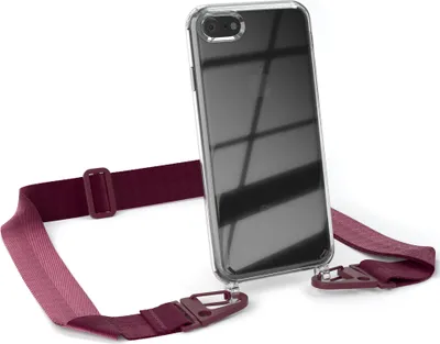 Produktbild von EAZY CASE - Hülle mit Band für Apple iPhone SE 2020/2022, iPhone 7 / 8, Handyhülle mit Umhängeband, Silikonhülle transparent, Handykette in Rot