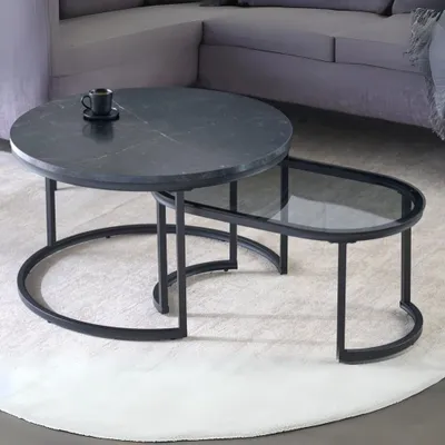 Produktbild von Modernes 2er Set Couchtisch MARMO 72cm schwarz